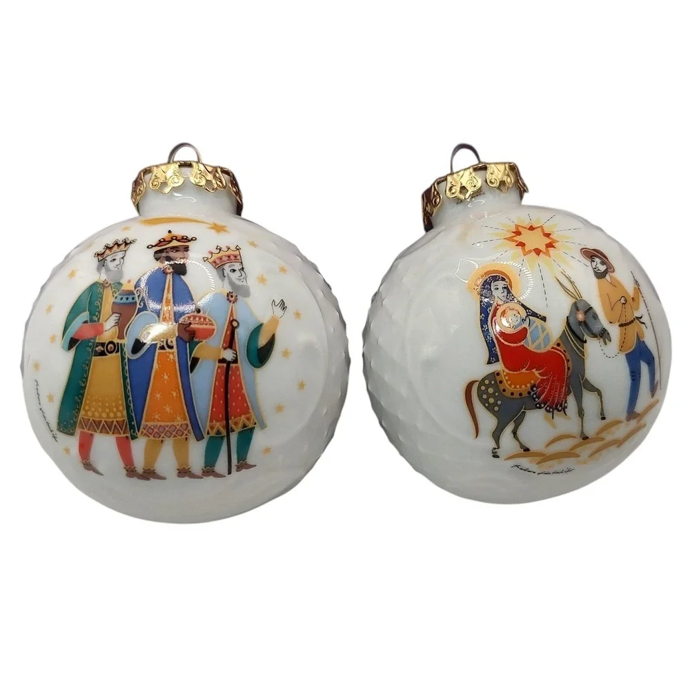 Vintage Lindner Nativity Ornaments Hand Painted Porcelain Bavaria Set of Two‎ - Picture 2 of 15